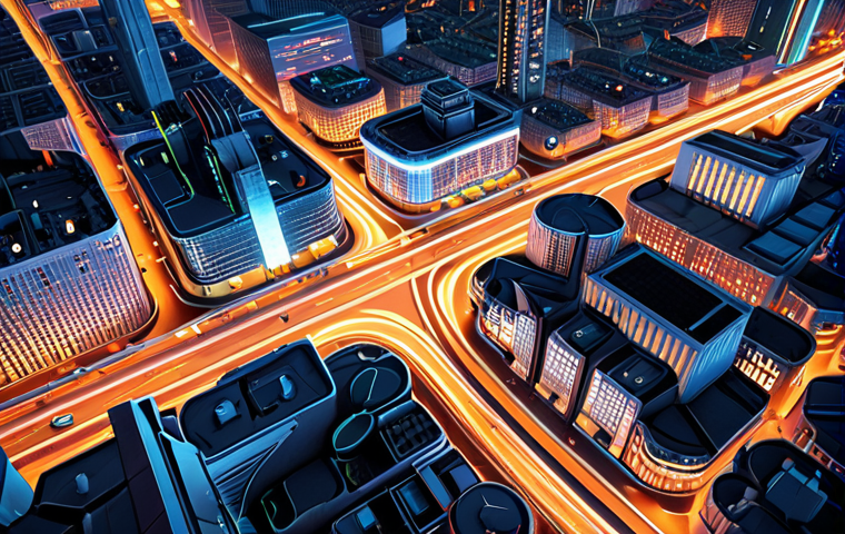 **
A high-angle, sweeping view of a futuristic yet realistic European smart city at night. The cityscape is illuminated with intelligent traffic flows represented by dynamic light trails on roads, and glowing grids indicating optimized energy distribution and predicted urban growth zones. Data streams and holographic projections subtly overlay the architecture, symbolizing advanced spatial predictive AI at work, creating an incredibly efficient and interconnected urban environment. Detailed, high-resolution, sci-fi concept art, vibrant, future-proof.

**