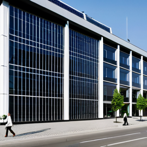 Home 9 **
"A modern, energy-efficient office building in Warsaw, Poland. The facade has integrated solar panels. Inside, people are working at desks. Visualizations of data charts showcasing energy savings are subtly overlaid. fully clothed, appropriate attire, professional environment, safe for work, perfect anatomy, correct proportions, well-formed hands, natural pose, family-friendly, professional photography, high quality."
**