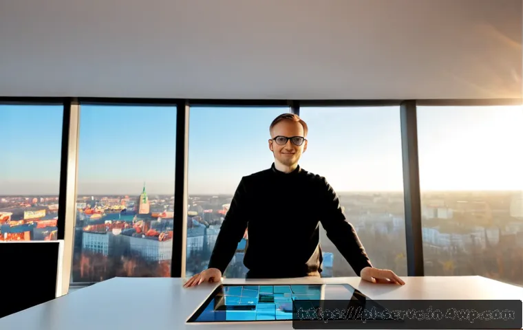 Home 17 공간 AI 서비스의 주요 기술 트렌드 - Photorealistic modern spatial AI workspace in Warsaw, Poland, an urban planner wearing smart glasses...